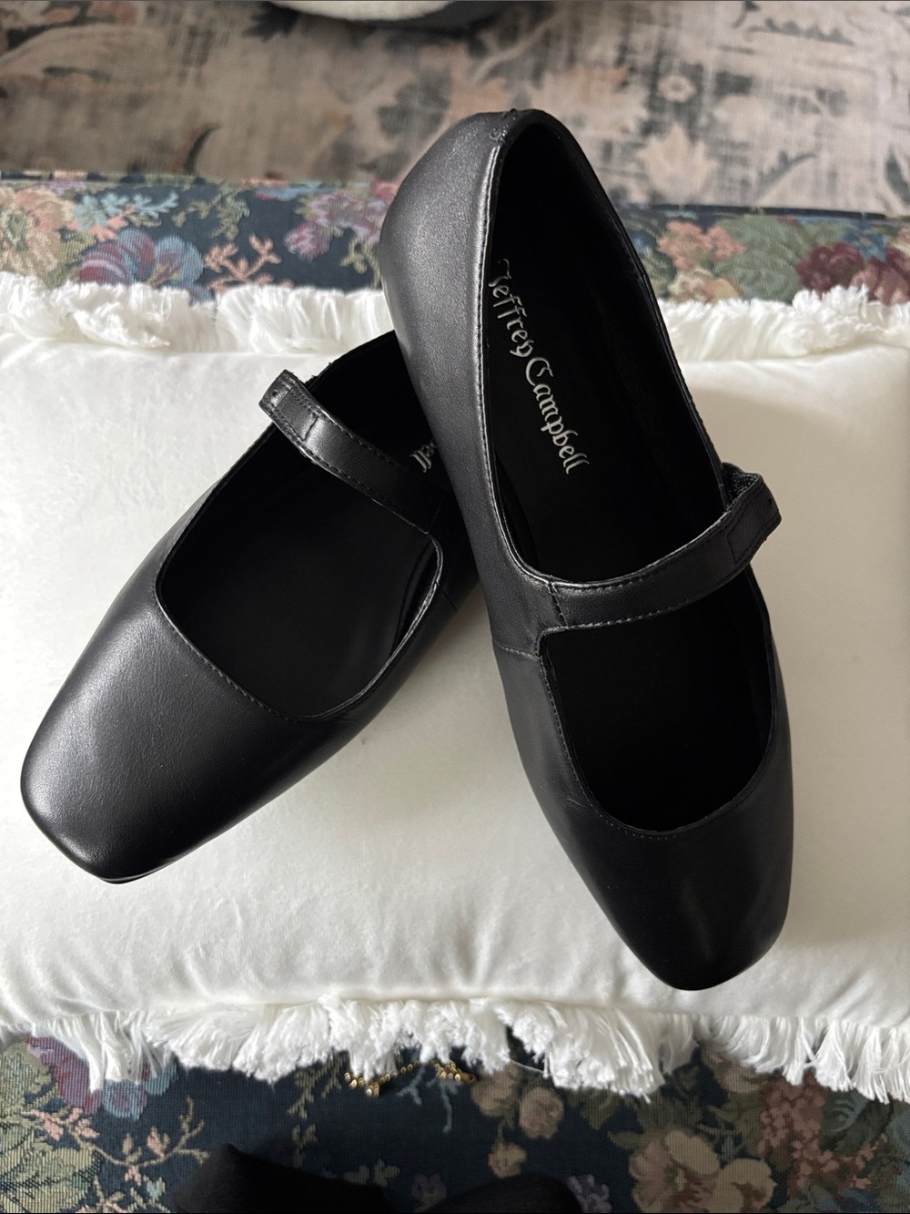 Jeffrey Campbell Black Leather Square-Toe Mary Jane Flats 8